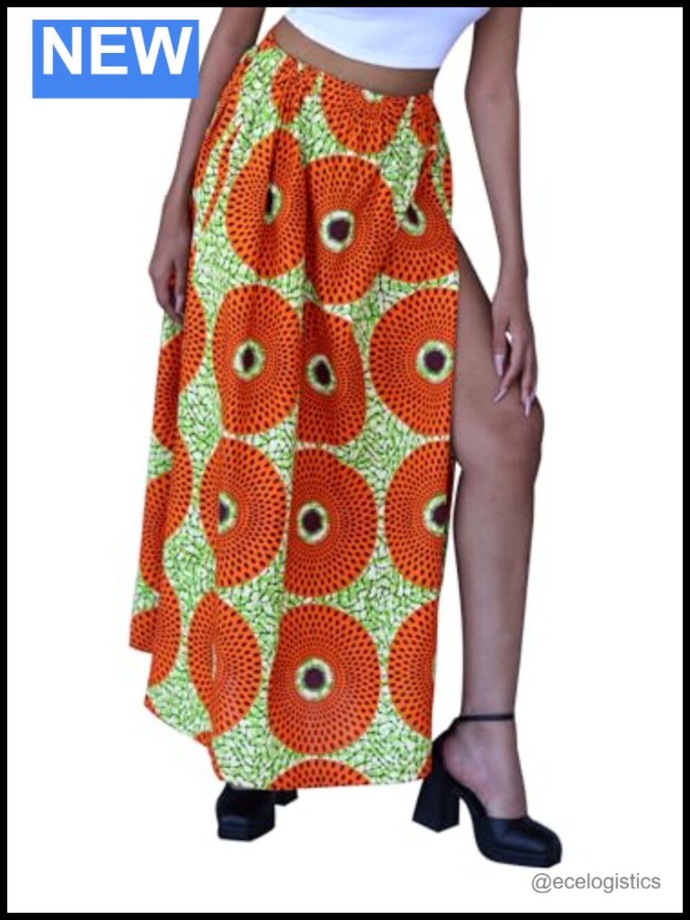 African High Slit Dashiki Art Elastic Waist Kente Ankara Dance Skirt 100% Cotton